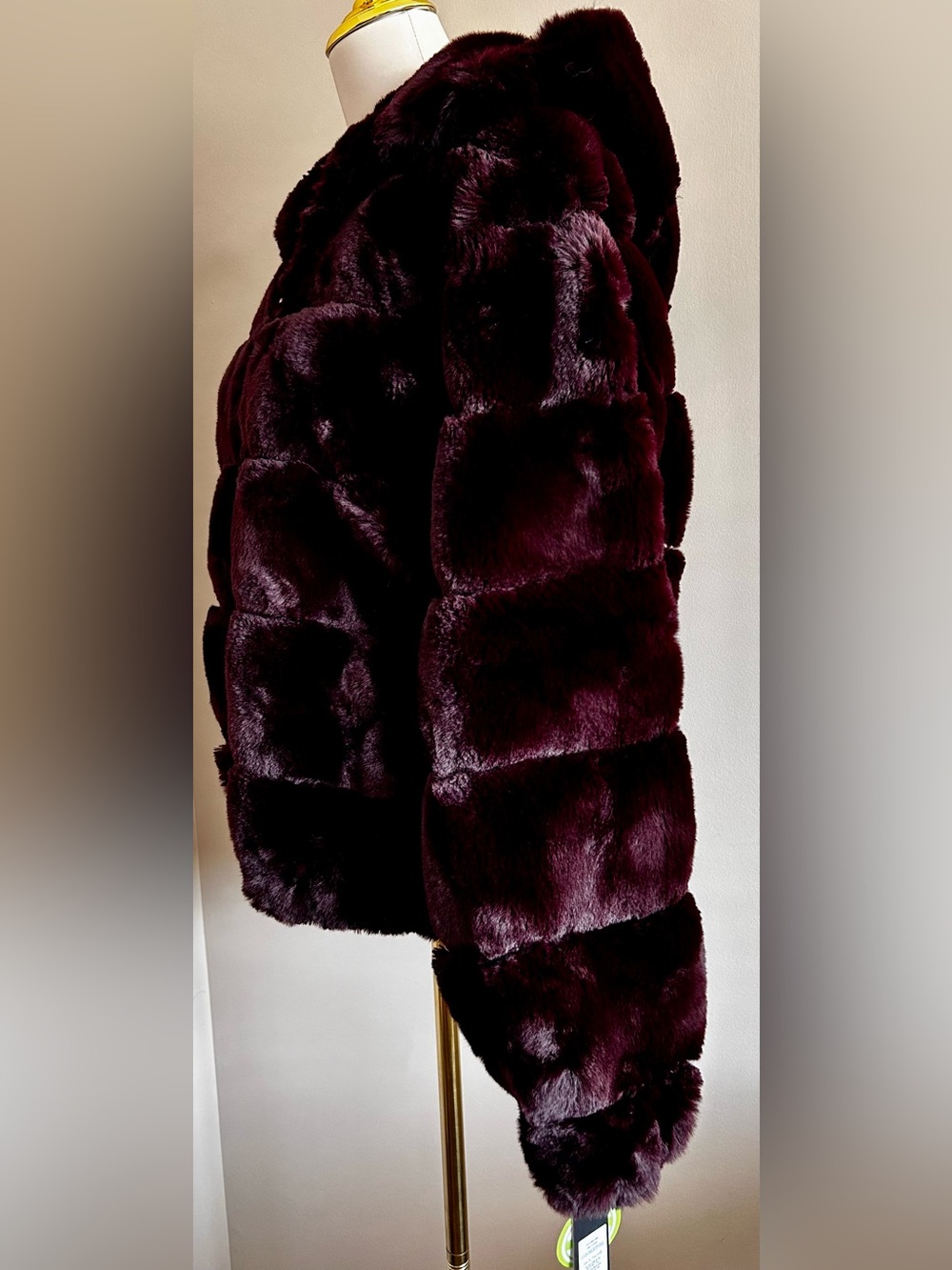 NWT - BCBGMAXAZRIA Faux Fur Hooded Jacket in Rich Burgundy